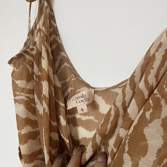 REVOLVE Camila Coelho Tati Cowl Cami in Brown Zebra sheer tank top Small - Picture 3 of 5